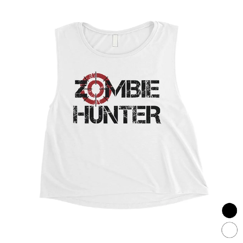 Zombie Hunter Womens Badass Strong Cool Nice Fun Halloween Crop Top Modern Contemporary Chic