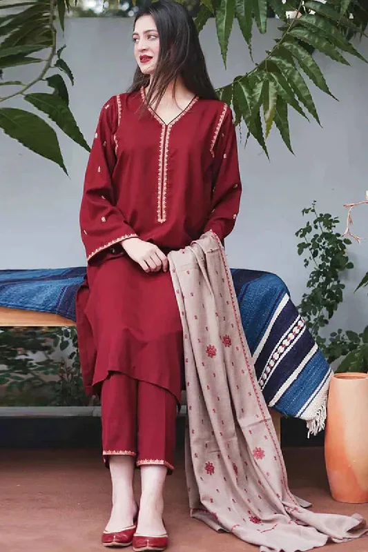 AISLING - 3PC DHANAK EMBROIDERED SHIRT WITH DHANAK EMBROIDERED DUAPTTA AND TROUSER- RB11093 Trousers Gym Athletic