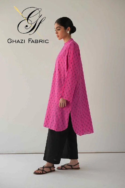 Ghazi fabric Unstitched Linen 2 piece suit for women modern print Blush Pink with black trouser (Uk series99002-3/2) Trousers Leather Faux