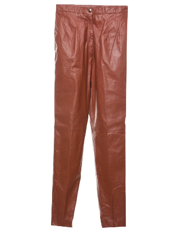 High Waist Maroon Vintage Leather Trousers - W26 L30 Trousers Versatile Stylish