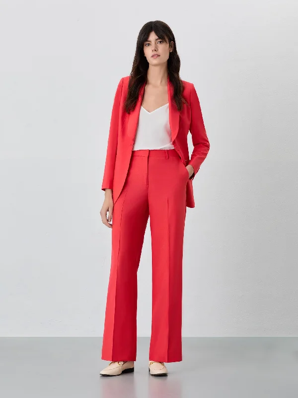 Loose Fit Red Trousers In Rayon Blend Cropped Trousers Casual Linen