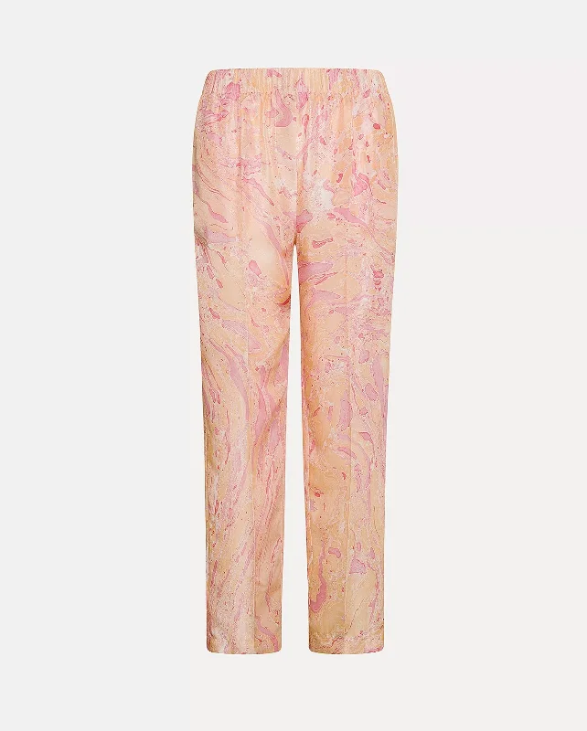 MARBLING SILK TROUSER / ROSEO Trousers Palazzo Wide Leg