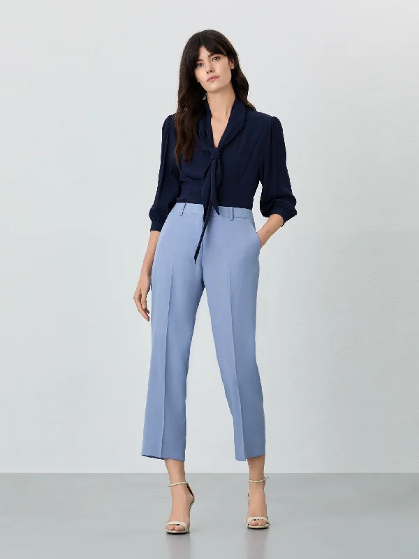 Regular Fit Suit Trousers In Tencel Linen Blend Wide Leg Loose Fit Mid Waist