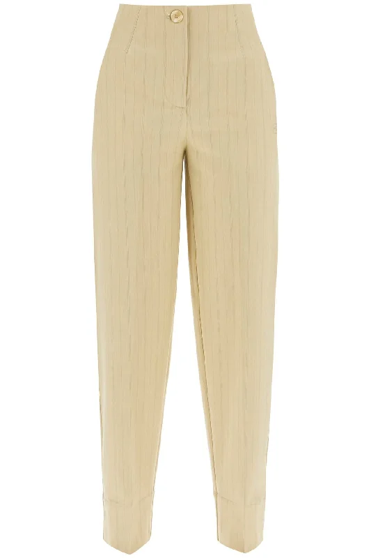 Striped Tapered Trousers  - Beige Trousers luxurious high-end