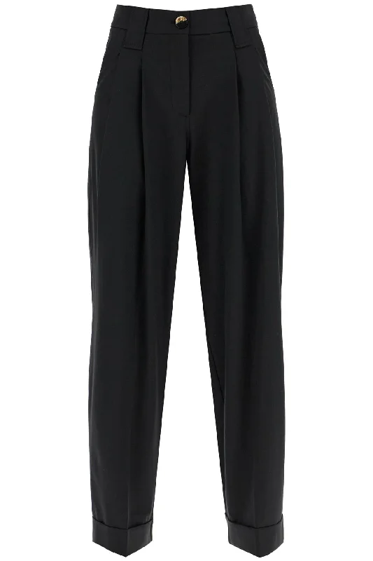 Double Pleat Fluid Trousers  - Black Trousers Running Lightweight