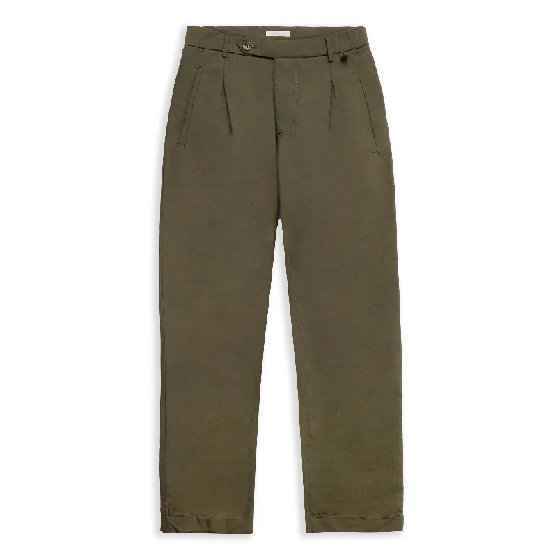 Paul Cotton Trouser - Tela Natural Neps Green Trousers Striped Patterned