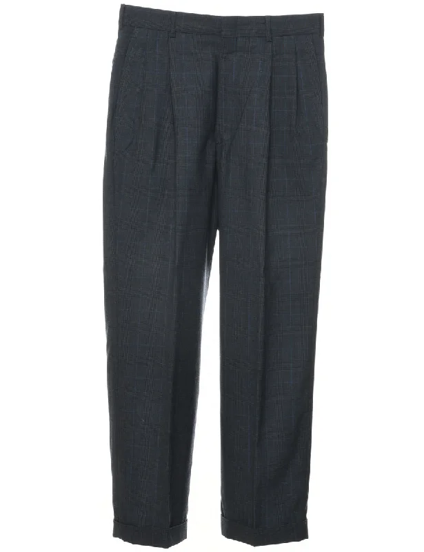 Checked Pattern Trousers - W29 L28 Cropped Trousers Casual Linen