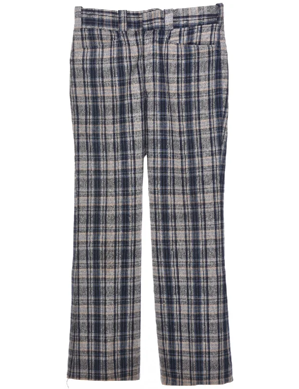 Checked Pattern Trousers - W30 L30 Trousers Elastic Waist Soft