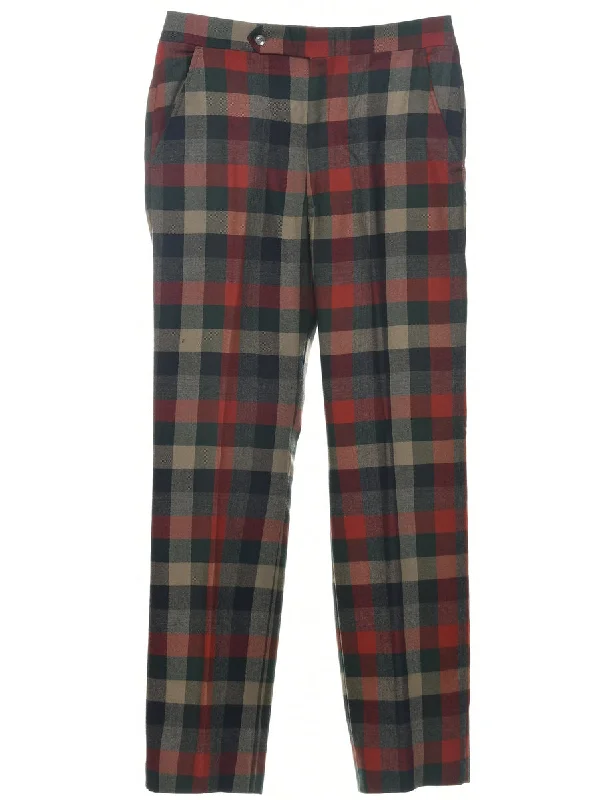 Checked Pattern Trousers - W32 L30 Trousers Tapered Slim Fit