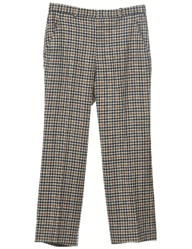 Checked Pattern Trousers - W33 L29 Trousers Flared Retro