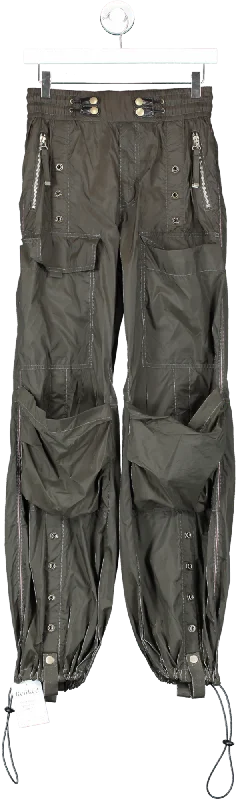 Diesel Green Combat Trousers In Light Nylon UK 6 Trousers Handmade Artisanal