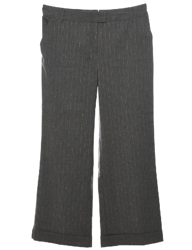 Grey Pinstriped Y2K Trousers - W34 L31 Trousers Fleece Cozy