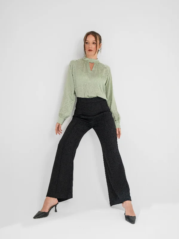 High-waist flared trousers – Black Trousers Plaid Checkered