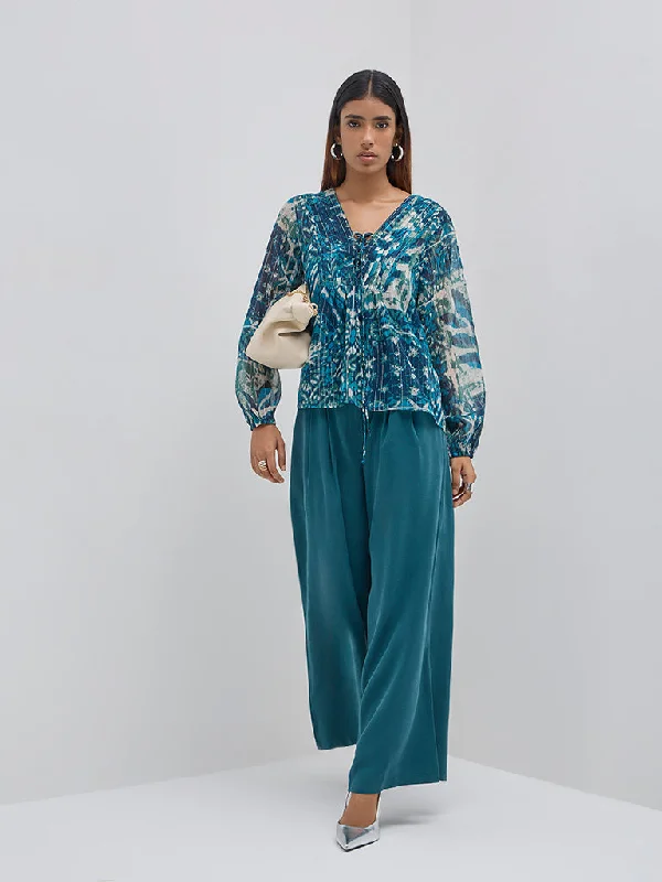 LOV Teal Wide-Leg High-Rise Trousers Trousers Top Rated