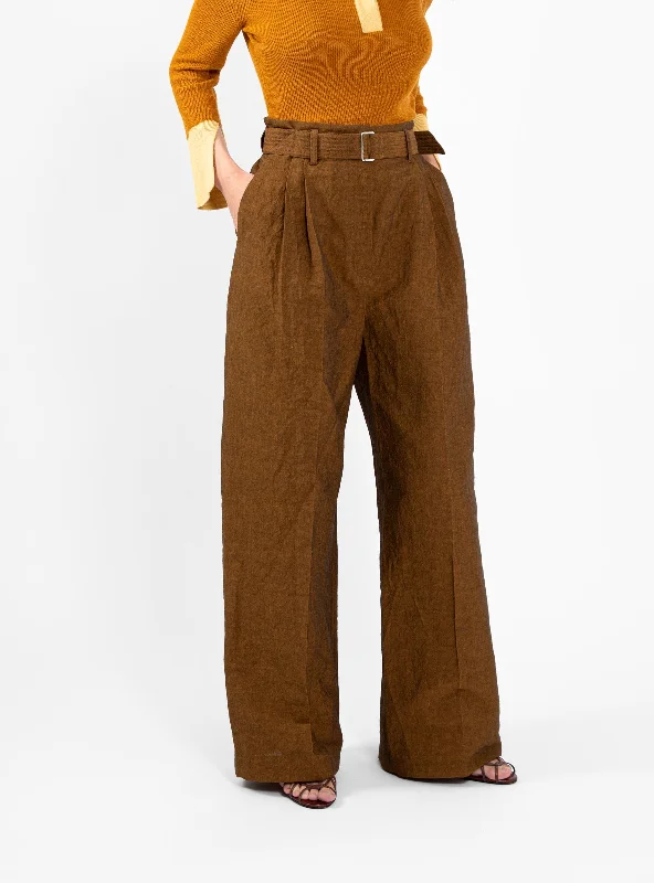 Parouze Trousers Rusty Brown Wide Leg Loose Fit Mid Waist