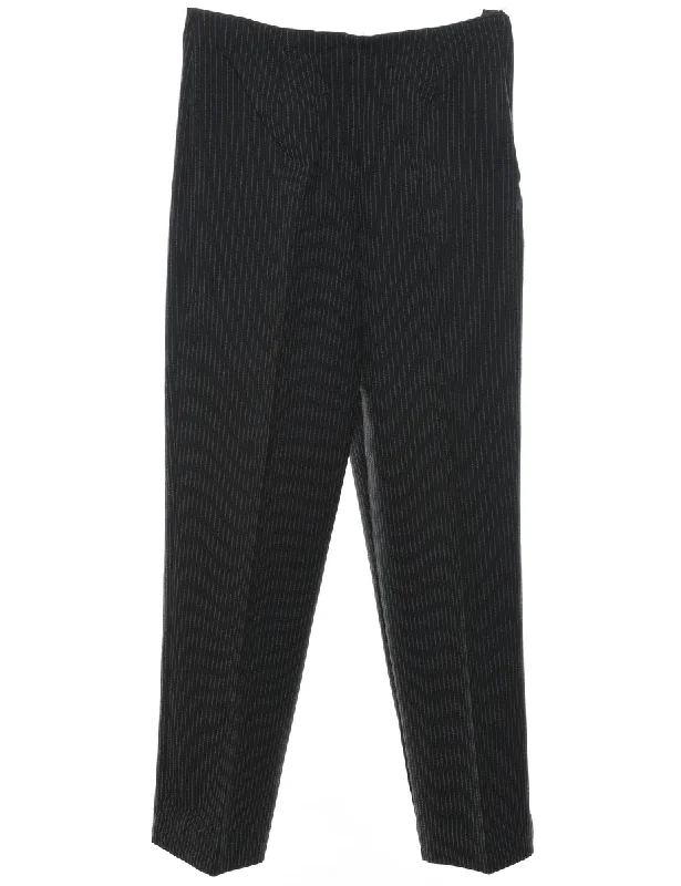 Pinstriped Black Classic Trousers - W28 L29 Trousers Bootcut Casual