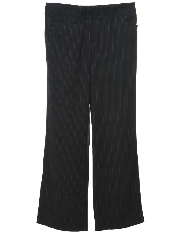 Pinstriped Black Classic Trousers - W32 L32 Trousers practical easy-care