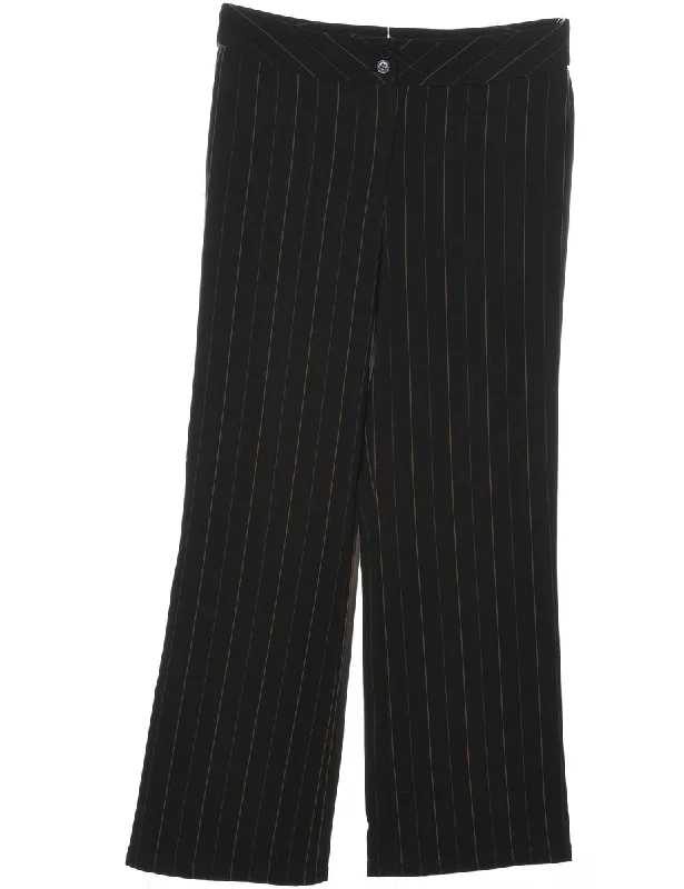 Pinstripes Dark Brown Trousers - W30 L28 Trousers Floral Bohemian