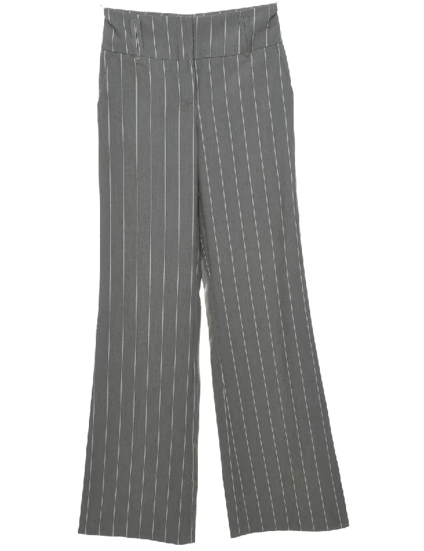 Pinstripes Grey Trousers - W28 L34 Trousers Low Rise Relaxed