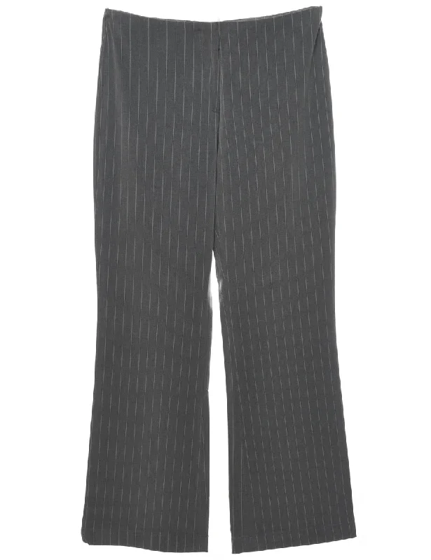 Pinstripes Grey Trousers - W30 L30 Trousers Elastic Waist Soft