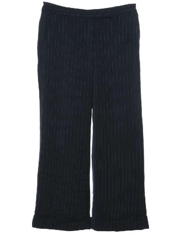 Pinstripes Navy Trousers - W30 L29 Skinny Trousers Denim Stretchy