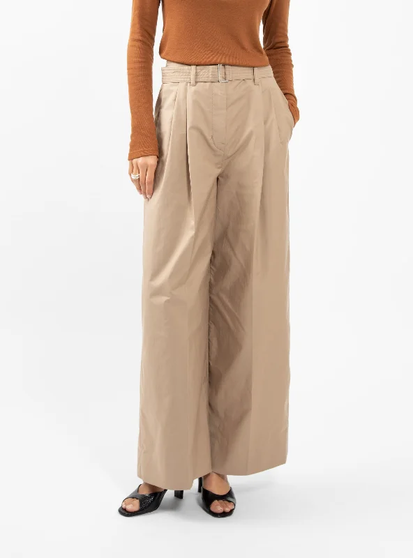 Pliza Wide Pleated Trousers Sand Trousers fashionable trendy