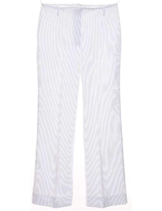 White Classic Pinstriped Trousers - W28 L26 Trousers Harem Relaxed Fit