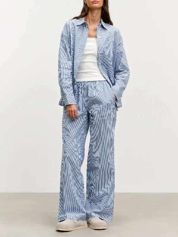 Womens Pull On Stripe Cotton Trouser in Blue Trousers Summer Linen