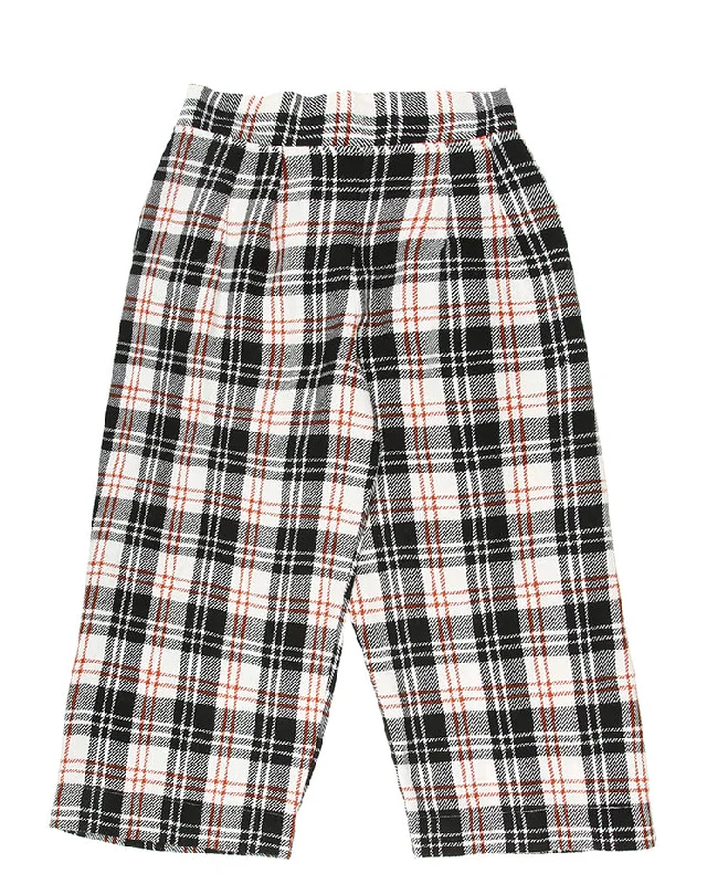 White, Black And Orange Tartan Checked Cropped Trousers - W 31 L23 Trousers Cargo pockets