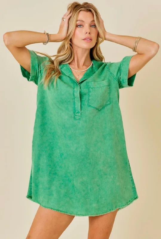 Brecky Green Washed Relaxed Denim Dress