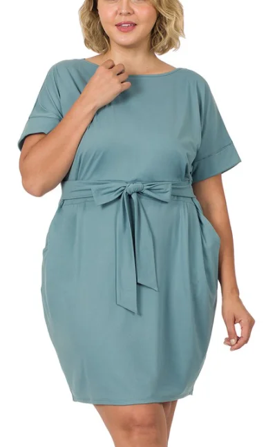 Curvy Beautiful Day Tie Dress - Blue Gray
