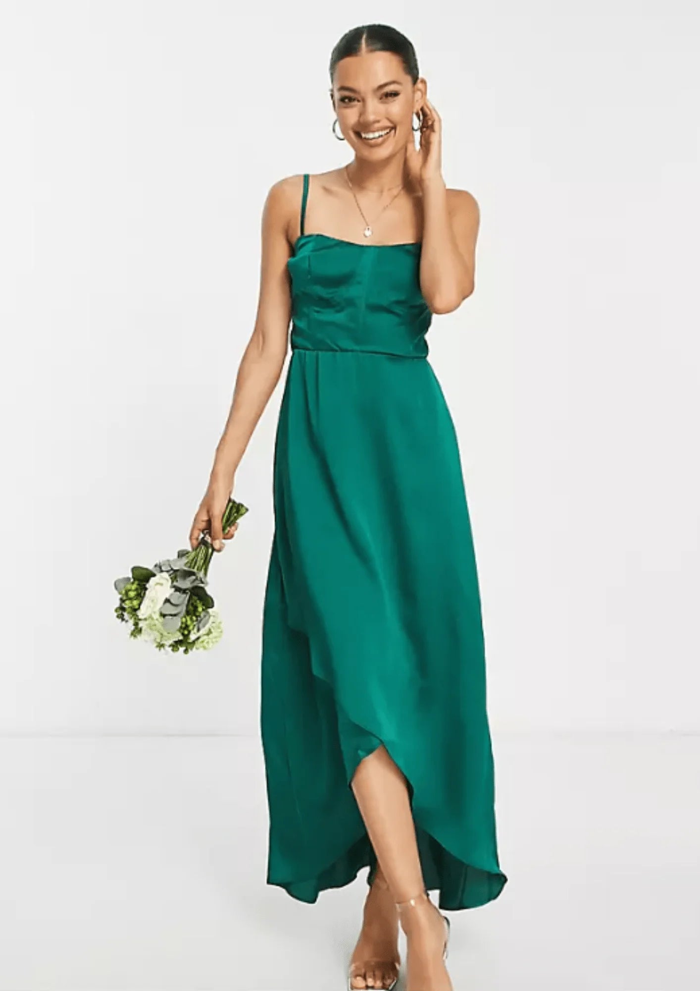 EMERALD GREEN SATIN DRESS