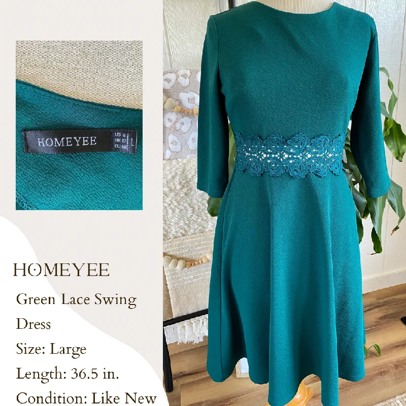 Homeyee Green Lace Swing Dress