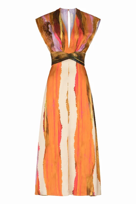 Ivanova Dress | Orange Orchid Abstract