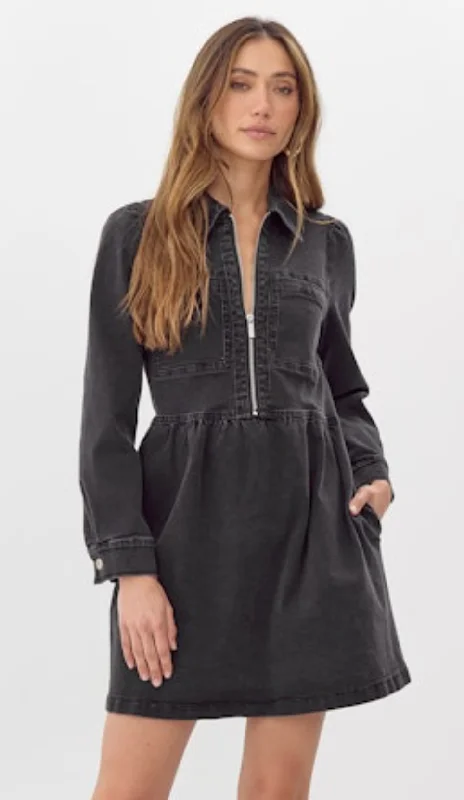 Lia Denim Zip Dress - Washed Black