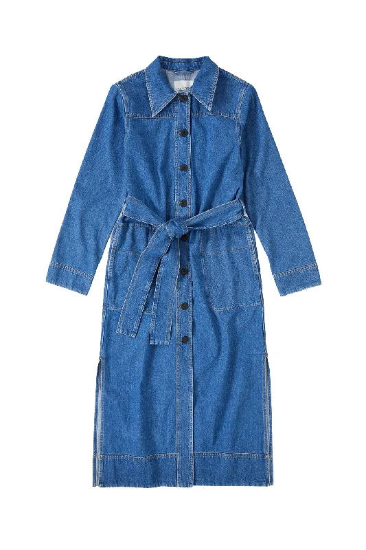 Long Belted Dress in Mid Blue