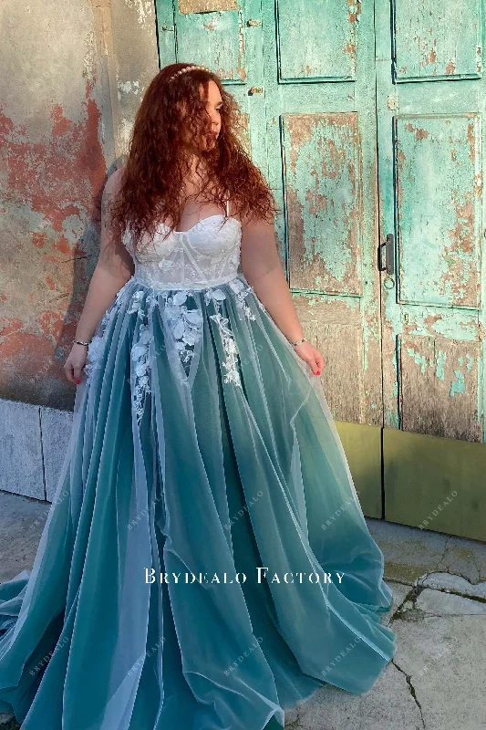 Two-tone Lace Coset A-line Tulle Green Dress