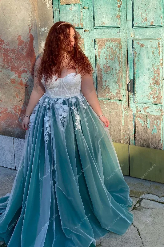 Two-tone Lace Coset Designer A-line Tulle Green Vintage Dress