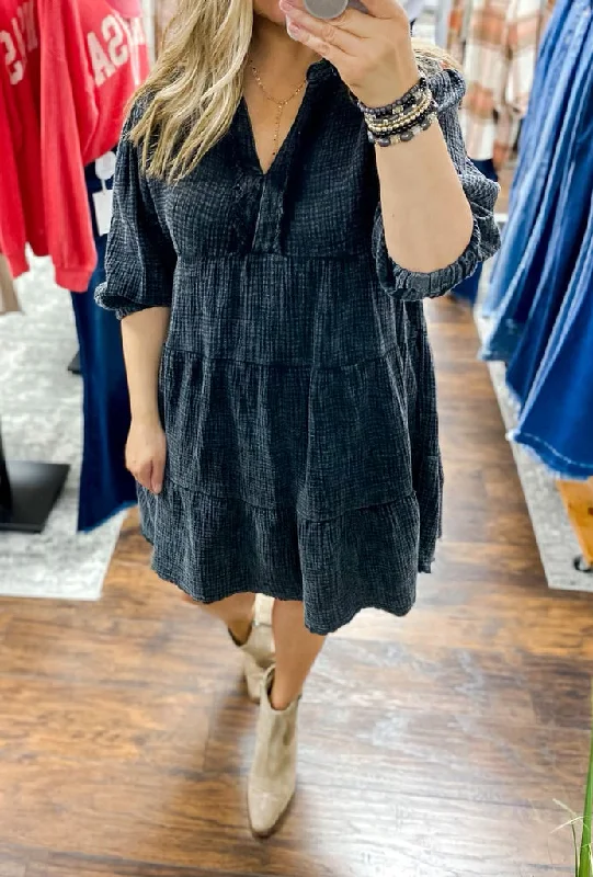 UMGEE Frayed Hem Tiered Dress Ash