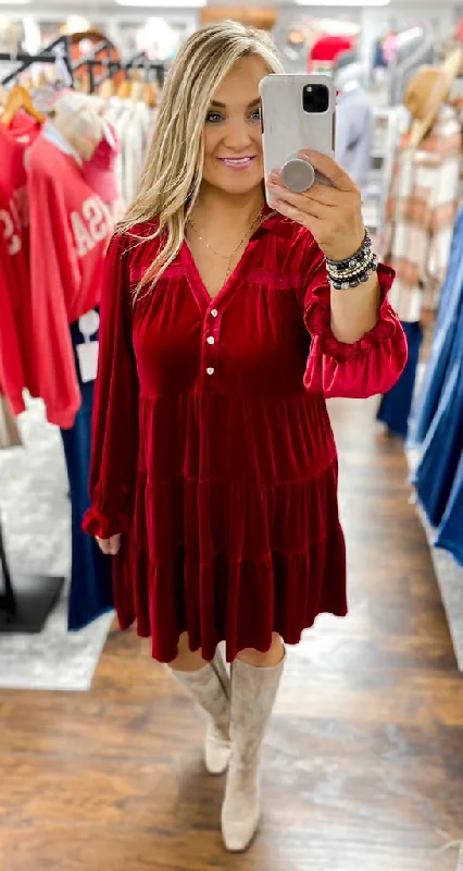 UMGEE Red Velvet Tiered Dress