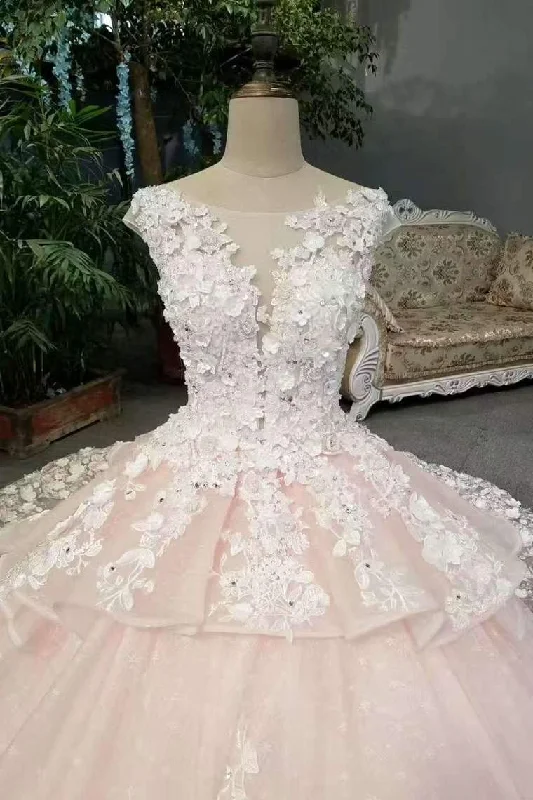 New Arrival Marvelous Floral Wedding Dresses Lace Up Scoop Neck With Appliques Tunics Travel practical