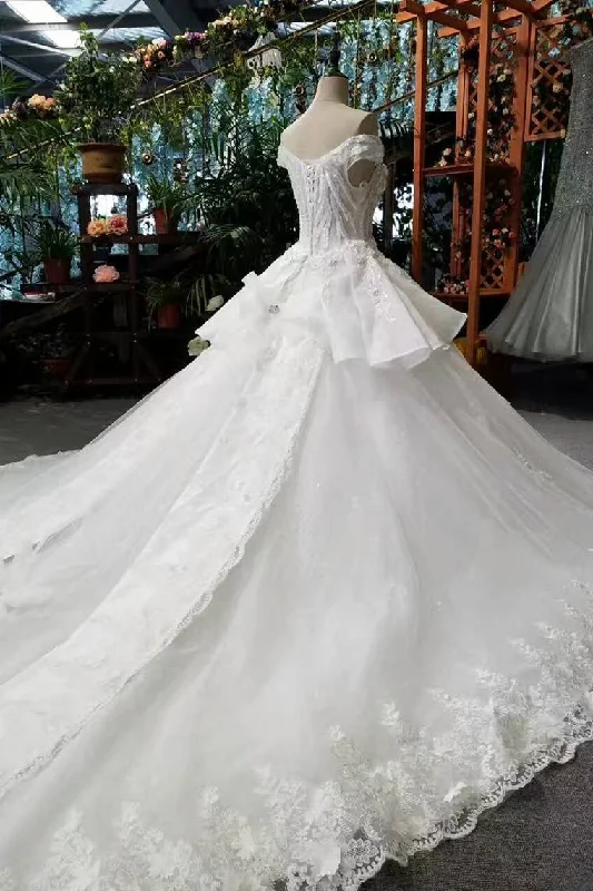 New Arrival Off The Shoulder Wedding Dresses Lace Up With Appliques And Crystals Tunics Cozy comfortable