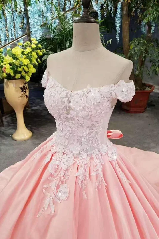 New Arrival Satin Off The Shoulder Wedding Dresses Lace Up With Appliques And Sequins Boat Neckline Classic