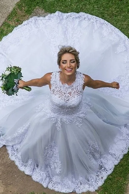New Arrival Scoop-Neck A-Line Wedding Dress Court Train With Appliques Tunics Luxurious premium
