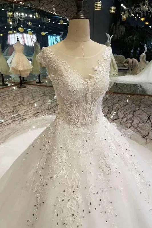 New Arrival Scoop Neck Wedding Dresses Tulle Lace Up With Crystals And Beads Tunics Occasion special