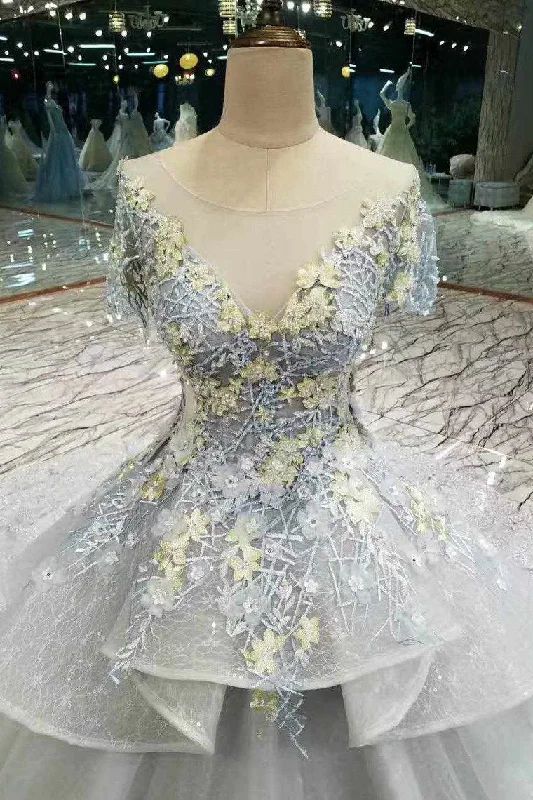 New Arrival Scoop Neck Wedding Dresses V-Back With Appliques And Handmade Flowers Tunics Winter warm
