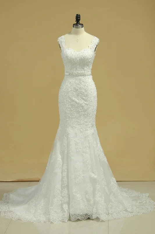 New Arrival Straps Tulle Column Wedding Dresses With Applique Tunic Top Casual