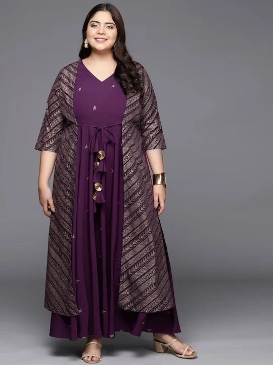 Burgandy & Gold Printed Plus Size Maxi Ethnic Dress Floral Print girly