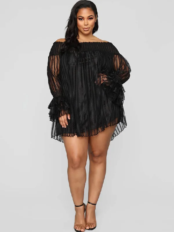Mesh Off Shoulder Long Sleeve Mini Dresses Tunics Sophisticated sleek
