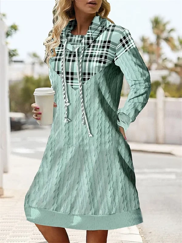 Women's Casual Dress Hoodie Dress Mini Dress Fashion Daily Outdoor Vacation Going out Turtleneck Pocket Knit Geometric Loose Fit Green S M L XL XXL Elegant Long Evening